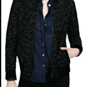 J. Crew Black Boucle Bomber Jacket Lined